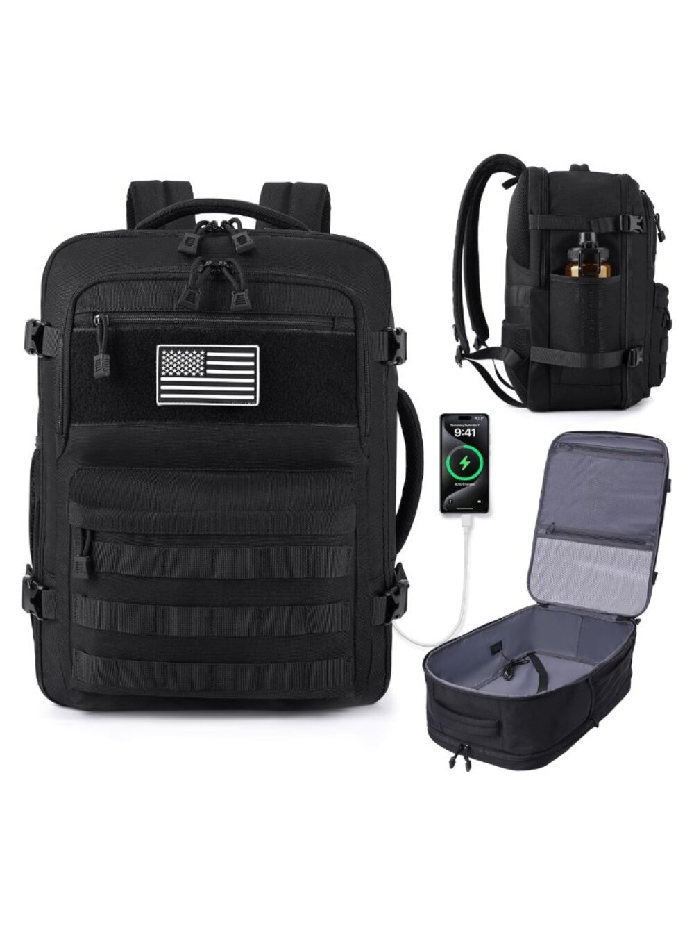 TSA Approved Carry On Tactical Travel Backpack Fits 17" Laptop, Water Resistant